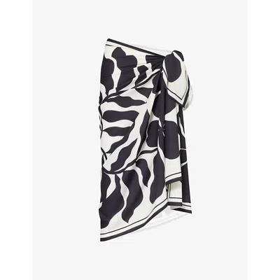 4th & Reckless Bora Graphic-print Stretch-woven Sarong In Black And Cream