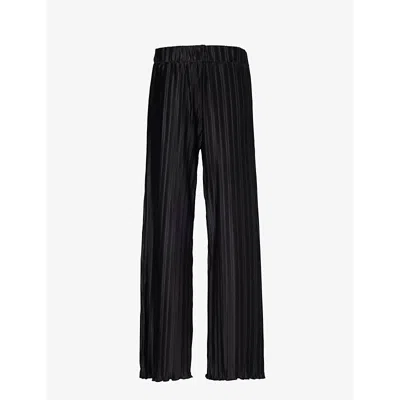 4th & Reckless Olivia Plisse Straight-leg Mid-rise Satin Trousers In Black