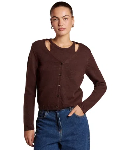 4th & Reckless Women's Candide Long-sleeve V-neck Shoulder-cutout Cardigan In Chocolate