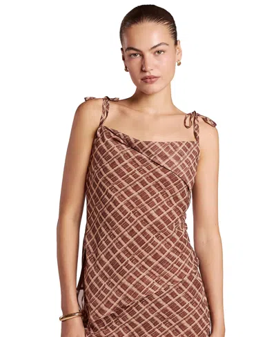 4th & Reckless Women's Carlotta Tie-shoulder Slash Neck Tank In Brown Multi