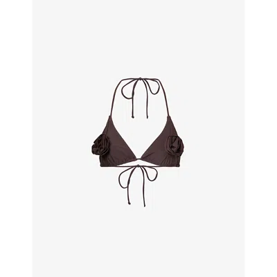 4th & Reckless Antibes Rosette-embellished Bikini Top In Chocolate