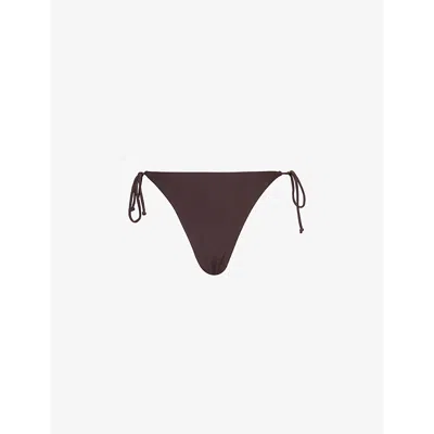 4th & Reckless Antibes Side-tie High-rise Bikini Bottoms In Chocolate