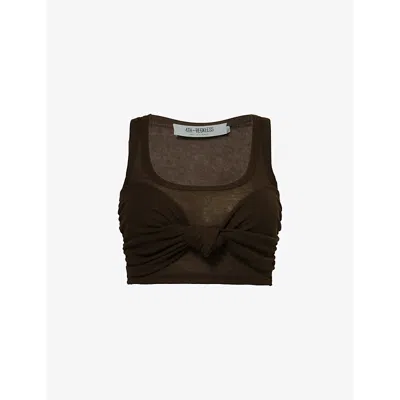4th & Reckless Emi Knot-tie Woven Top In Chocolate