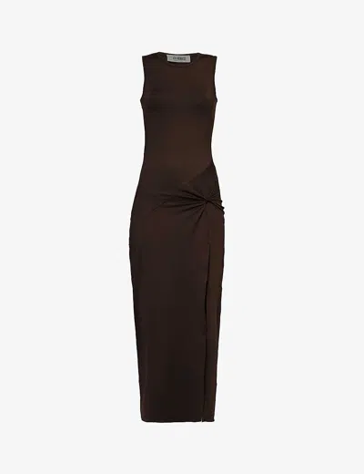 4th & Reckless Lorena Twist-knot Stretch-woven Maxi Dress In Chocolate