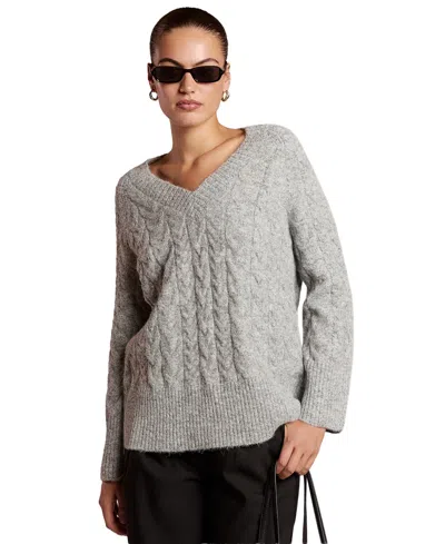 4th & Reckless Women's Emme Loose Cable-knit V-neck Sweater In Gray