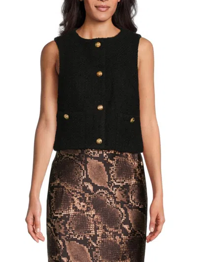 4th & Reckless Women's Felicia Tweed Short Length Button Vest In Black