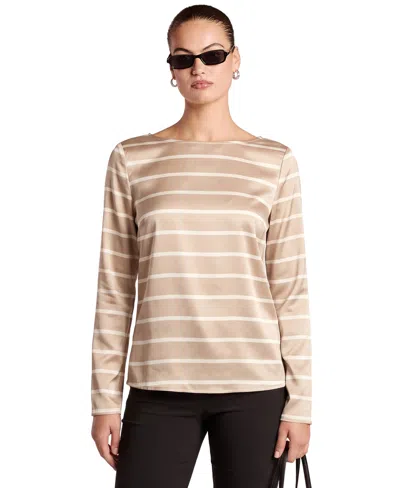 4th & Reckless Women's Leroy Stripe Boat-neck Long-sleeve Blouse In Neutral