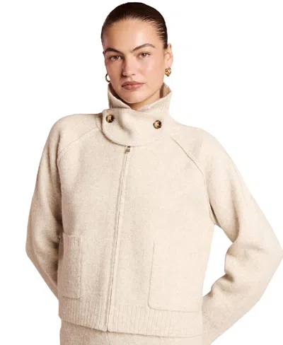 4th & Reckless Women's Madeleine Long-sleeve Full-zip Funnel-neck Cardigan In Cream