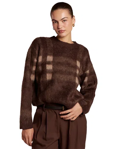 4th & Reckless Women's Noah Plaid Long-sleeve Loose-fit Sweater In Chocolate