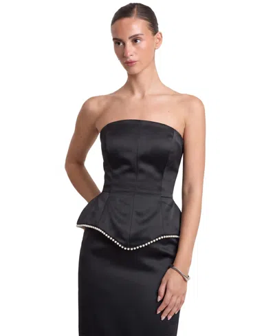 4th & Reckless Women's Peyton Strapless Peplum Satin Bustier Top In Black