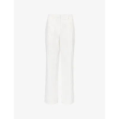 4th & Reckless Tilde Welt-pocket Straight-leg Mid-rise Cotton Trousers In White
