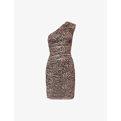 4th & Reckless Womens Leopard Andre One-shoulder-strap Stretch-woven Mini Dress