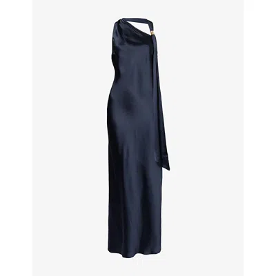 4th & Reckless Womens  Evani Halterneck Satin Maxi Dress In Blue