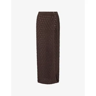 4th & Reckless Womens Chocolate Flared-sleeve Crochet-knit Top In Brown