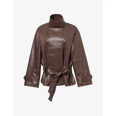 4th & Reckless Womens  Jaden Belted Faux Leather Jacket In Brwn