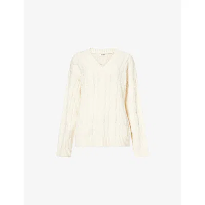 4th & Reckless Womens Cream Jordan Cable Knit Cotton Jumper In White