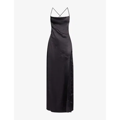 4th & Reckless Womens Kacie Cowl-neck Lace-trimmed Satin Maxi Dress Black