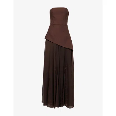 4th & Reckless Womens Brown Kathryn Bandeau Woven Maxi Dress