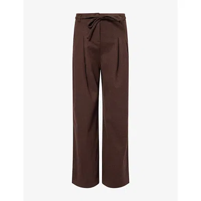 4th & Reckless Womens  Luca Herringbone Wide-leg Woven Trousers In Chocolate