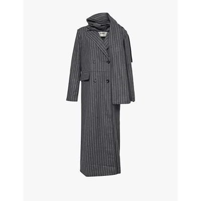 4th & Reckless Womens Grey Pinstripe Melia Pinstripe Double-breasted Woven Coat