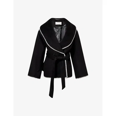 4th & Reckless Womens Black Parsons Contrast-stitch Wool-blend Jacket