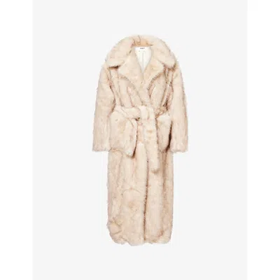 4th & Reckless Womens Beige Schiffer Belted Faux-fur Coat In Brown