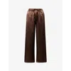 4th & Reckless Womens Chocolate Shelby Wide-leg Satin Trousers In Brown