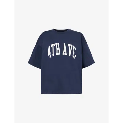 4th & Reckless Womens Navy Text-print Relaxed Cotton-jersey T-shirt