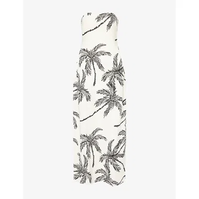 4th & Reckless Womens Beige Carmel Printed Strapless Woven Maxi Dress