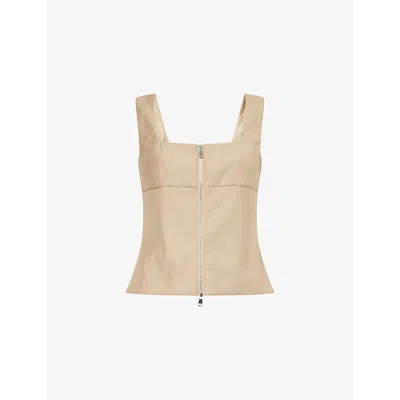 4th & Reckless Womens Beige Terry Square-neckline Woven-blend Top