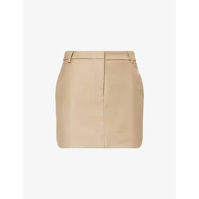 4th & Reckless Womens Beige Terry Two-welt-pockets Woven-blend Mini Skirt