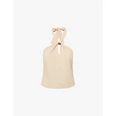 4th & Reckless Womens Beige Vivian Embellished Cotton-poplin Top