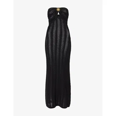 4th & Reckless Womens Black Claire Cut-out Bandeau Knitted Cotton-blend Maxi Dress