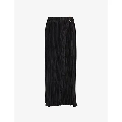 4th & Reckless Womens Black Daisy Pleated Woven Midi Skirt