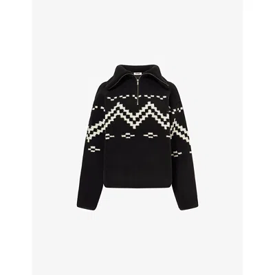 4th & Reckless Womens Black Dayna Half-zip Fair Isle Fleece Jumper