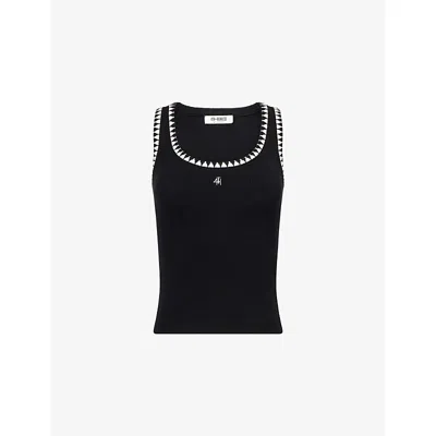 4th & Reckless Scoop Neck Ribbed Contrast Stitch Logo Tank Top In Black