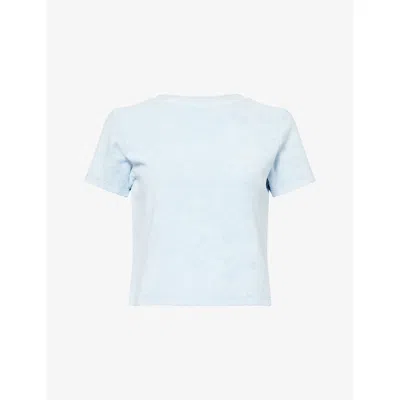 4th & Reckless Womens Blue Livia Embroidered-logo Cotton T-shirt