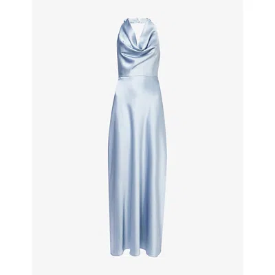 4th & Reckless Womens Blue Phoebe Cowl-neck Satin Maxi Dress