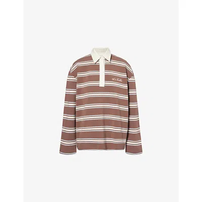 4th & Reckless Womens Brown Astra Striped Stretch-cotton Rugby Top