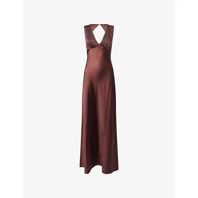 4th & Reckless Womens Brown Evina Satin Open Back Maxi Dress