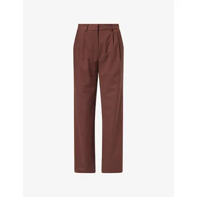 4th & Reckless Womens Brown Lennie Tailored Cotton And Linen Blend Trousers