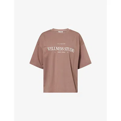 4th & Reckless Womens Brwn Naya Brand-print Cotton T-shirt In Brown