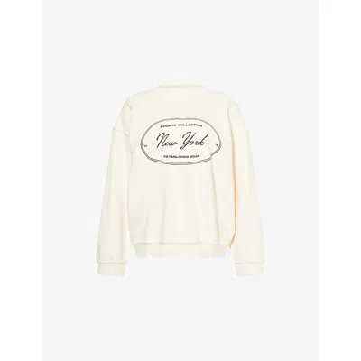 4th & Reckless Womens Chai New-york Emblem Cotton-jersey Sweatshirt Off White