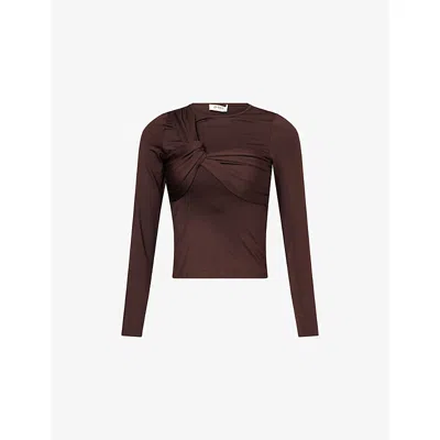 4th & Reckless Womens Chocolate Cora Knot-front Stretch-woven Top In Brown