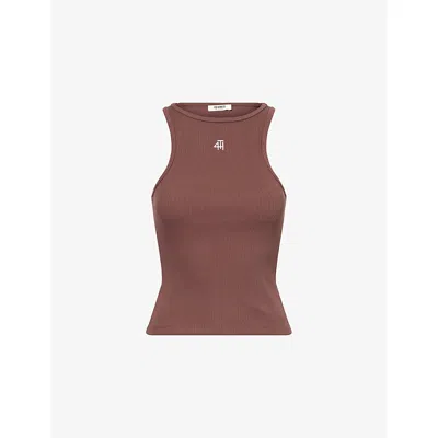 4th & Reckless Womens Everyday Racer Logo-embroidered Stretch-cotton Vest Top Chocolate