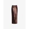 4th & Reckless Womens Chocolate Samira Embroidered Satin Maxi Skirt In Brown