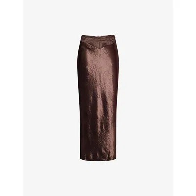 4th & Reckless Womens Chocolate Samira Embroidered Satin Maxi Skirt In Brown