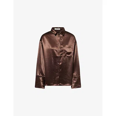 4th & Reckless Womens Chocolate Zelda Relaxed-fit Satin Shirt In Brown