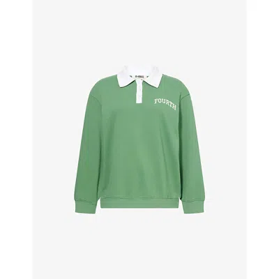 4th & Reckless Womens Clover Logo-embroidered Cotton-jersey Polo Sweatshirt Green