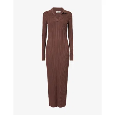 4th & Reckless Womens Corey Polo Knitted Maxi Dress Chocolate